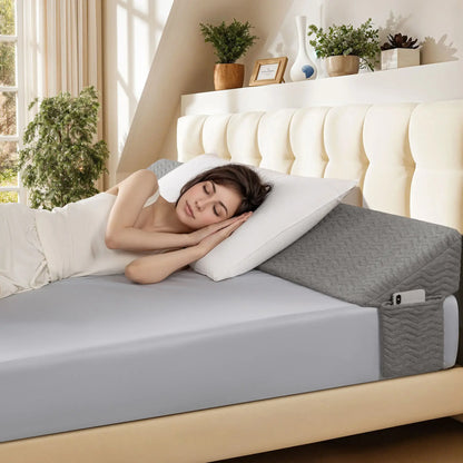 Bed Wedge Pillow Headboard Mattress Gap Filler with Side Storage Pockets