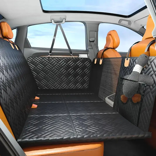 Waterproof Dog Car Seat Cover with Mesh Window & Non-Slip Hammock for Trucks & Cars