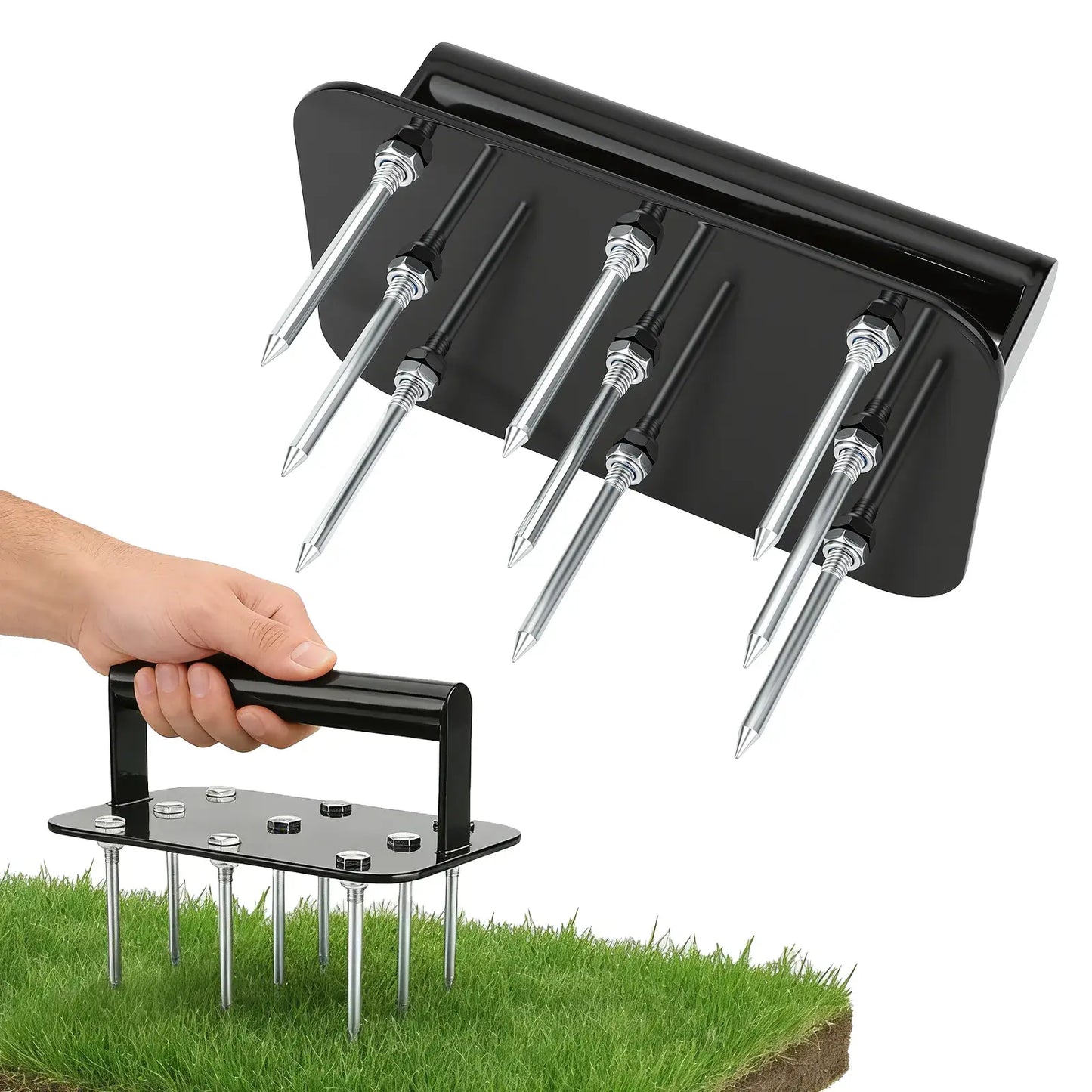 Heavy Duty Lawn Aerator with 15 Spikes - Adjustable Garden Soil Aerator Tool