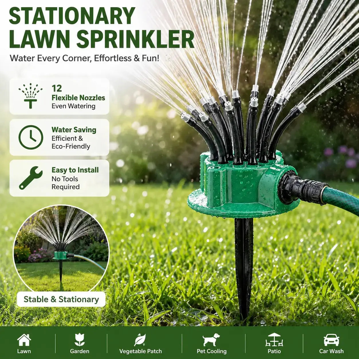 360° Rotating Multi-Nozzle Lawn Sprinkler - Adjustable Automatic Garden Watering System