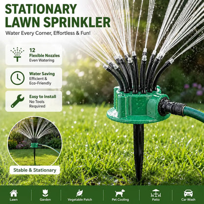360° Rotating Multi-Nozzle Lawn Sprinkler - Adjustable Automatic Garden Watering System