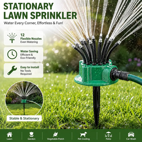 360° Rotating Multi-Nozzle Lawn Sprinkler - Adjustable Automatic Garden Watering System