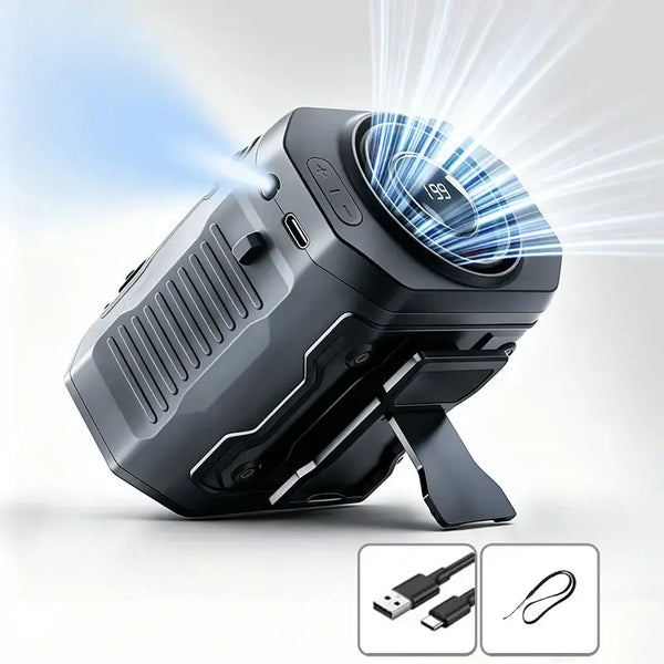 199-Speed Handheld Portable Waist Fan - USB Rechargeable Cooling Fan with Flashlight