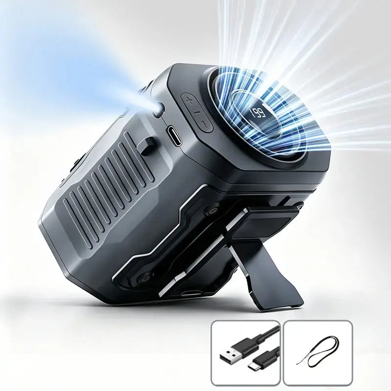 199-Speed Handheld Portable Waist Fan - USB Rechargeable Cooling Fan with Flashlight