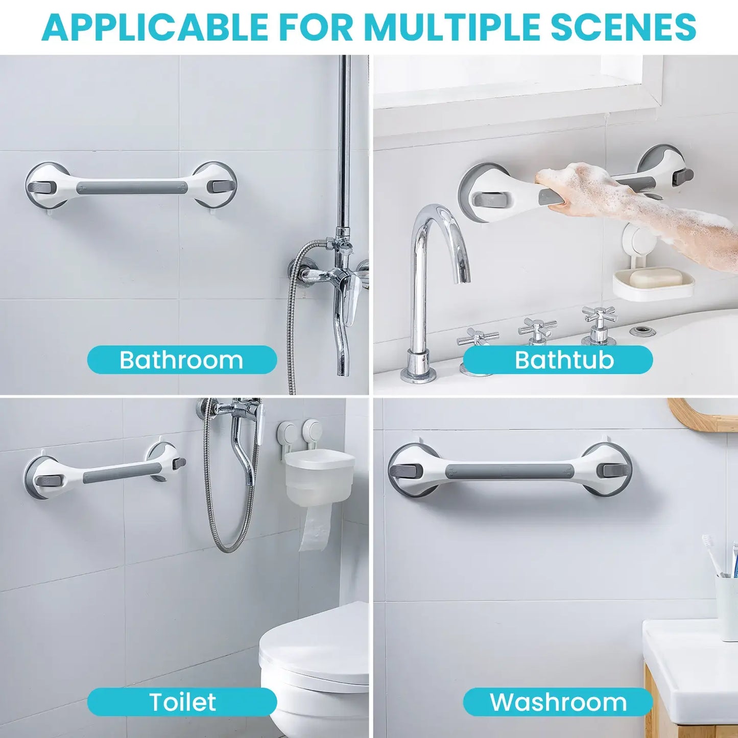 16-Inch Suction Cup Shower Grab Bar - Heavy-Duty Bathroom Safety Handle for Seniors