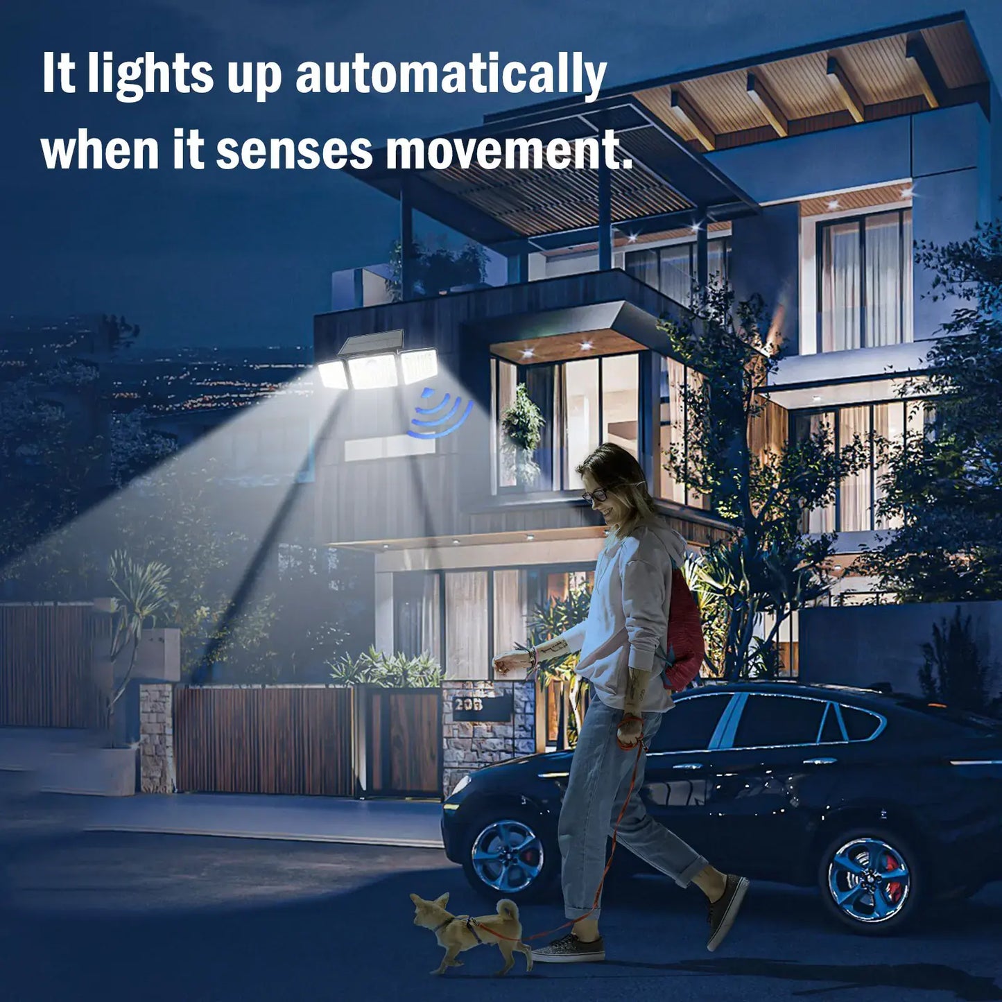 Solar Powered 2500LM 3-Head Motion Sensor Security Spotlight - IP65 Waterproof