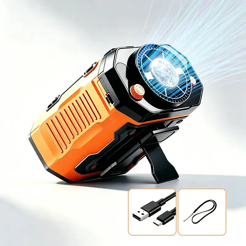 199-Speed Handheld Portable Waist Fan - USB Rechargeable Cooling Fan with Flashlight