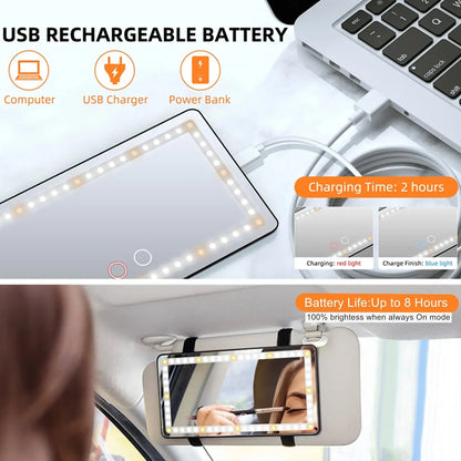 LED Car Sun Visor Vanity Mirror - USB Rechargeable Makeup Mirror with Dimmable Light