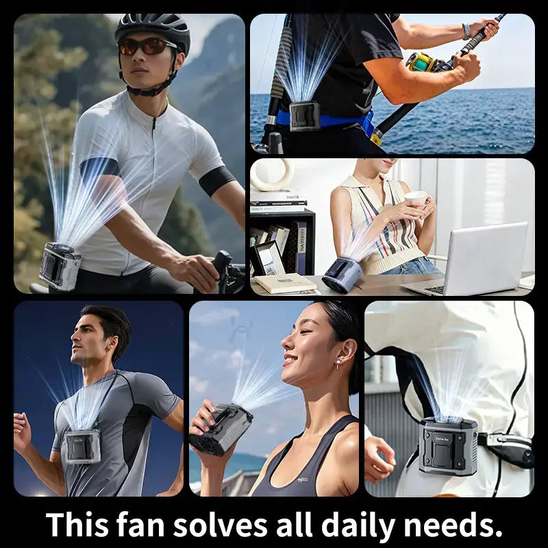 199-Speed Handheld Portable Waist Fan - USB Rechargeable Cooling Fan with Flashlight