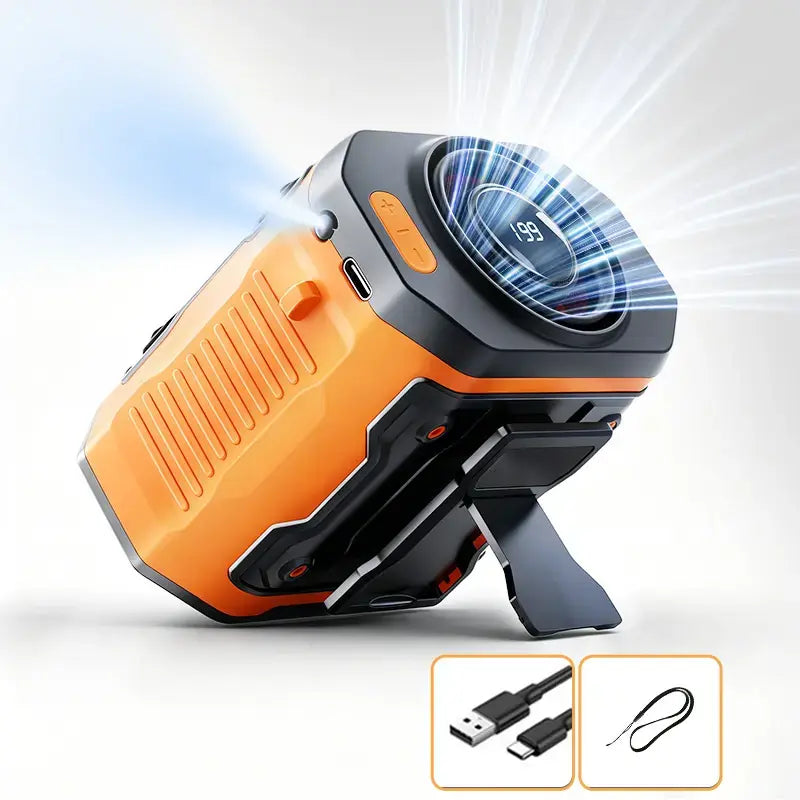 199-Speed Handheld Portable Waist Fan - USB Rechargeable Cooling Fan with Flashlight