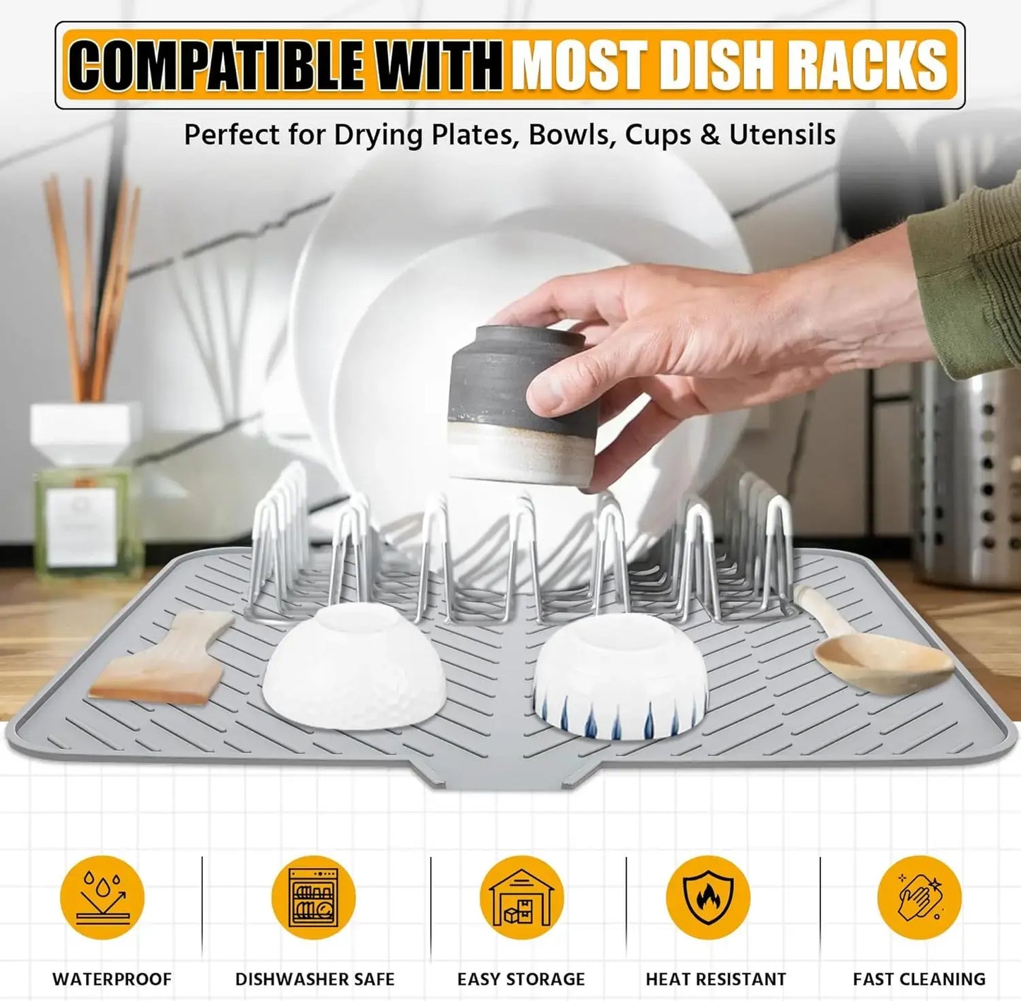 Large Silicone Dish Drying Mat – Heat Resistant Kitchen Counter Drainer Tray