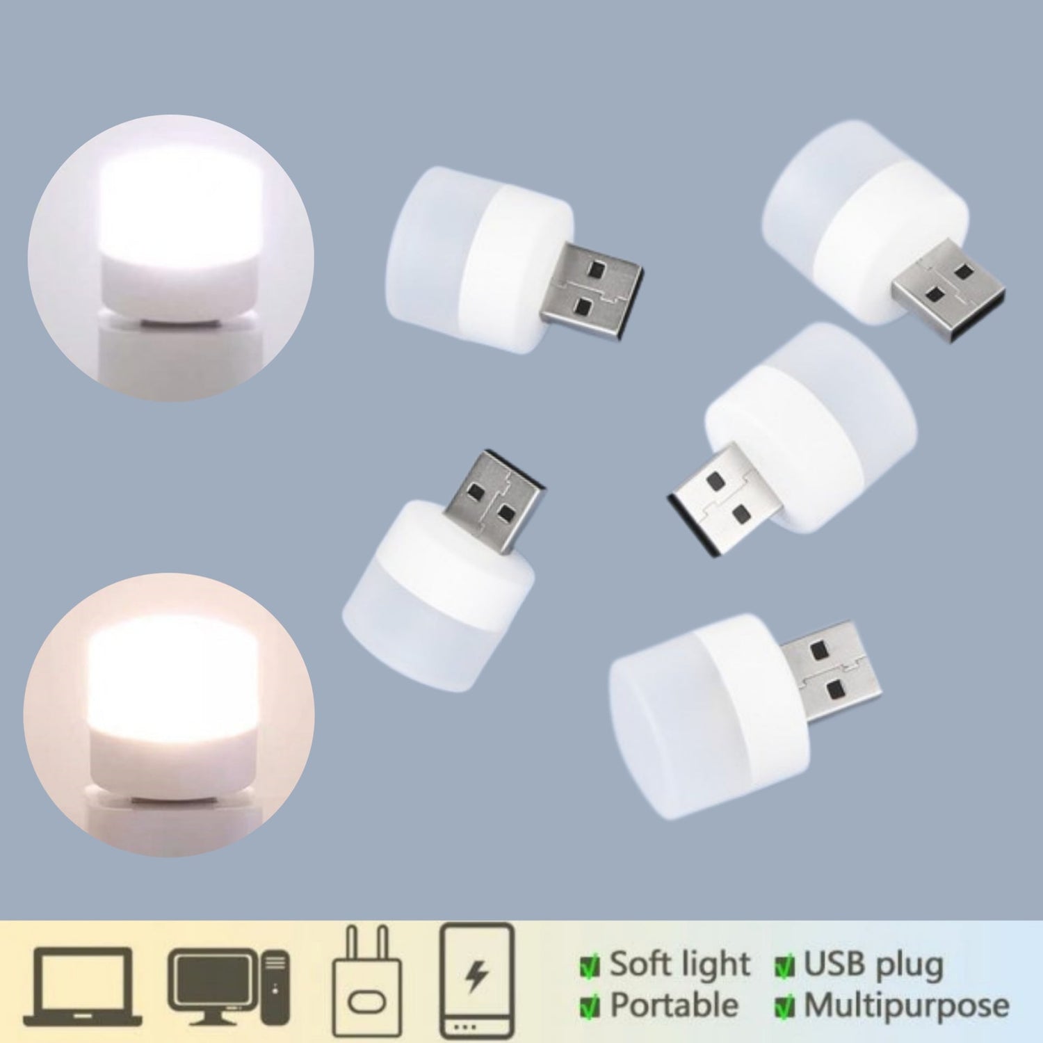 5Pcs Portable Mini USB LED Light Lamp - Qeepin