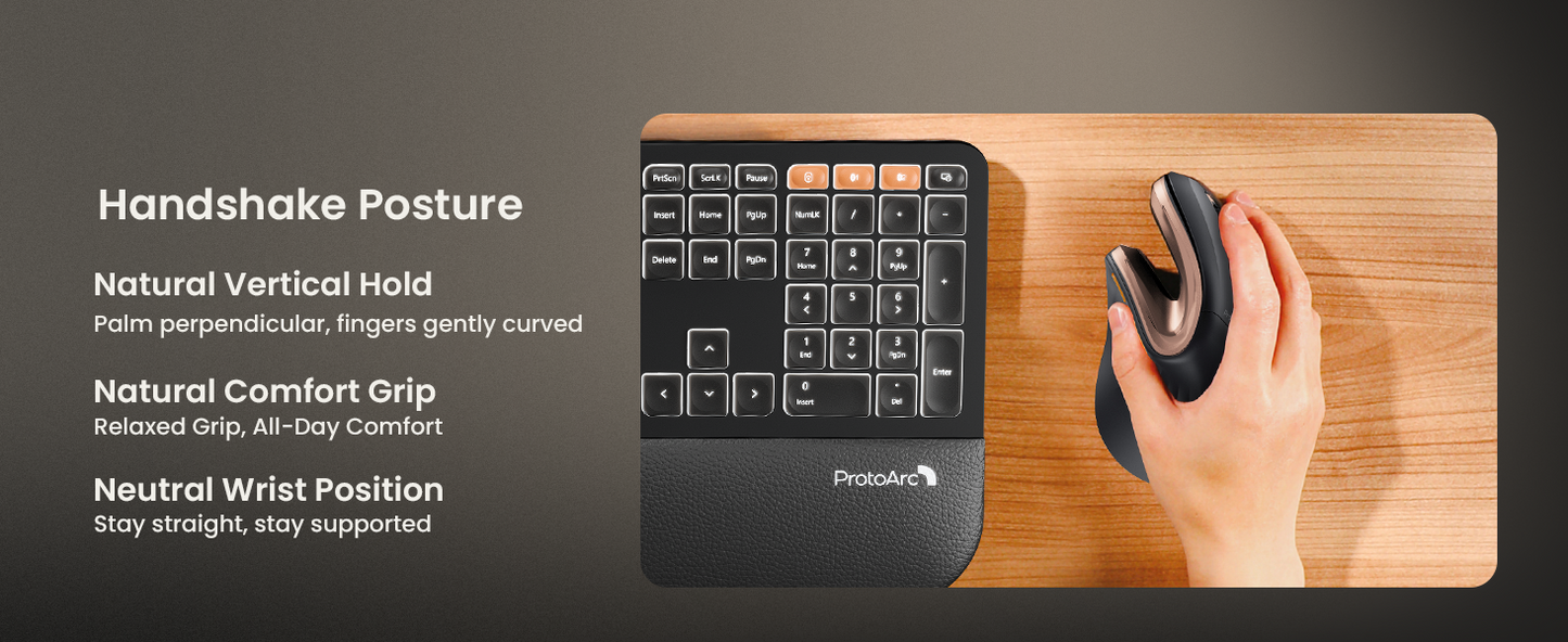 ProtoArc Wireless Ergonomic Vertical Mouse - Rechargeable Bluetooth Optical