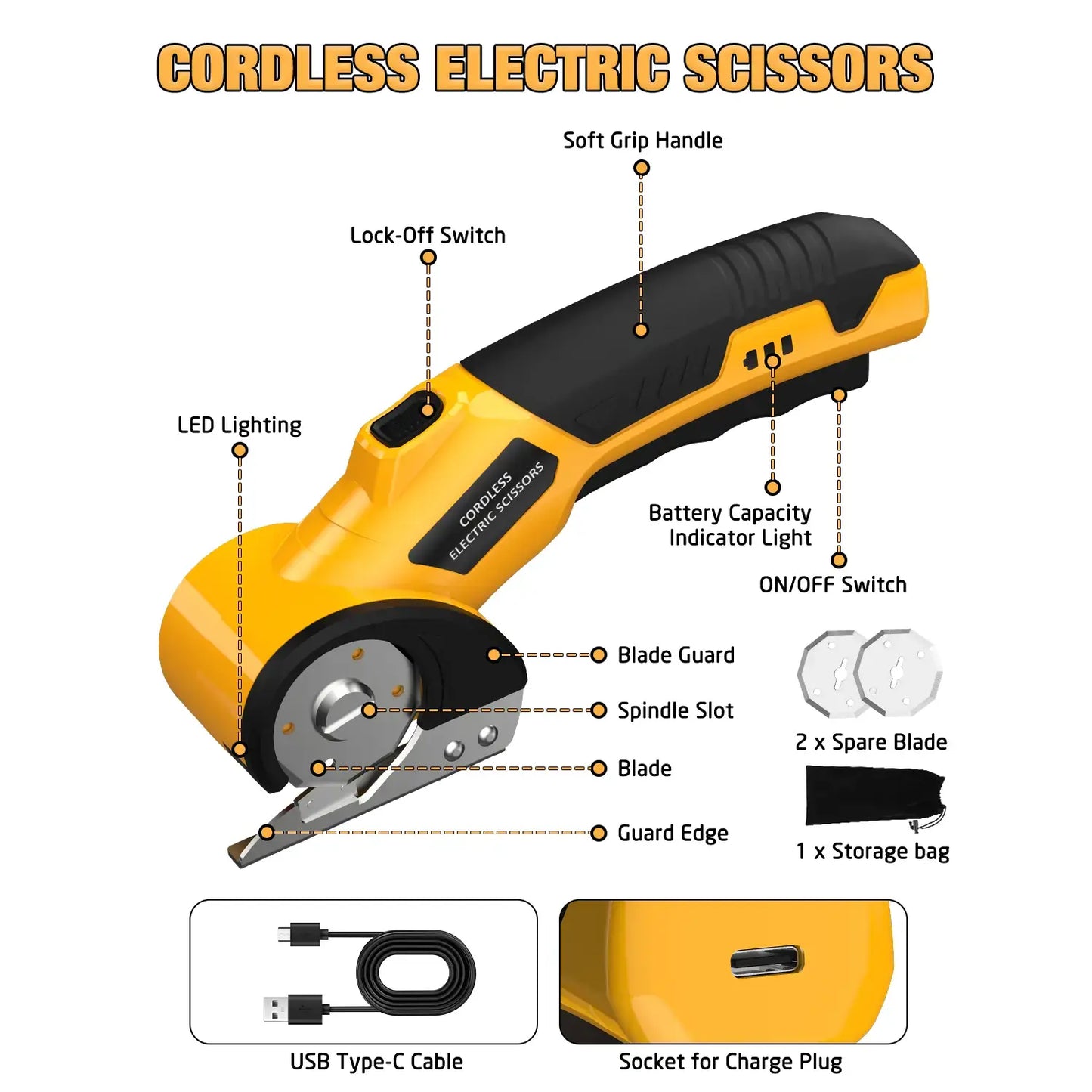 Cordless Electric Scissors 4V – Rechargeable Power Shears for Fabric & Cardboard