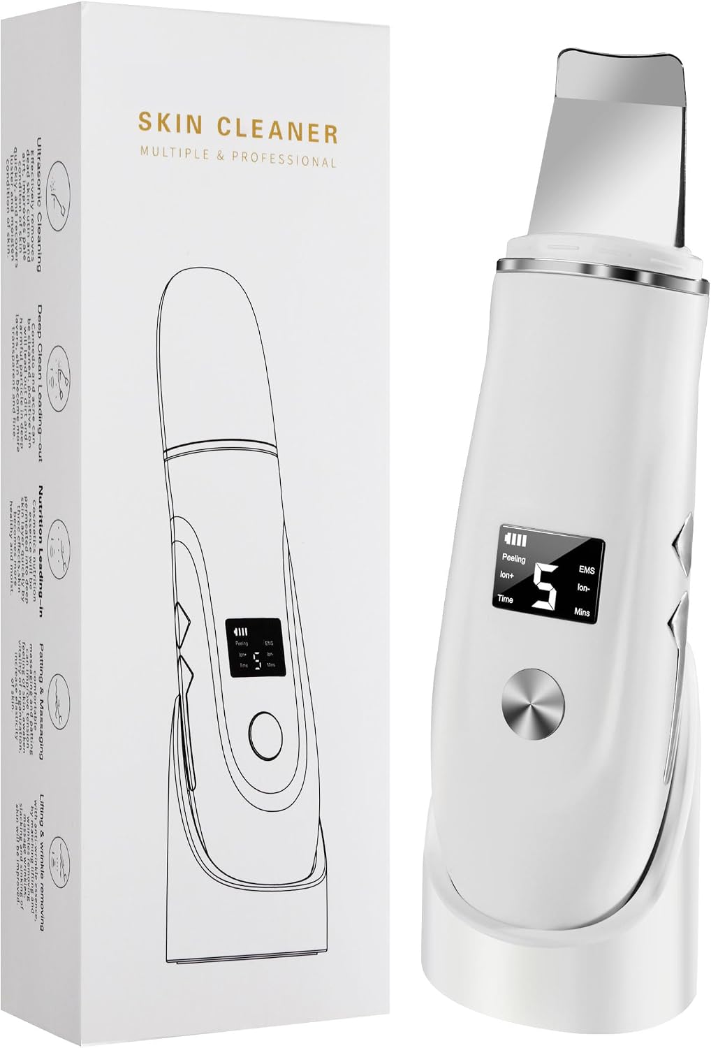 Ultrasonic Facial Skin Scrubber - Deep Cleansing & Blackhead Remover Spatula - 7