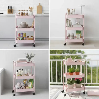 3-Tier Rolling Storage Cart with 6 Hooks - Heavy Duty Mobile Utility Organizer