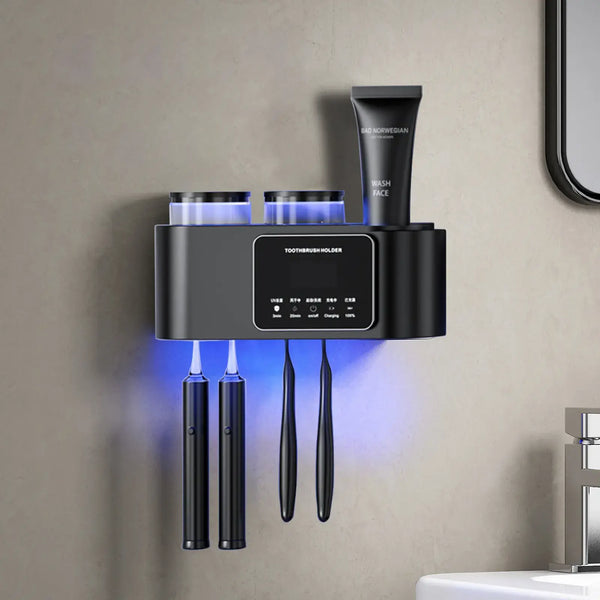 Wall Mounted Toothbrush Holder with UV Smart Sterilizer & 2 Drying Cups