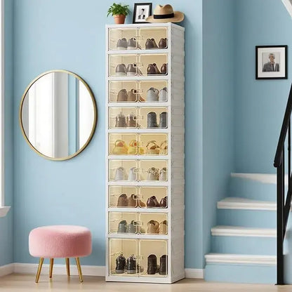 9-Tier Foldable Shoe Rack Organizer - Portable Clear Magnetic Door Storage Cabinet