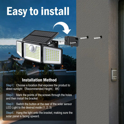 Solar Powered 2500LM 3-Head Motion Sensor Security Spotlight - IP65 Waterproof