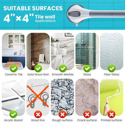 16-Inch Suction Cup Shower Grab Bar - Heavy-Duty Bathroom Safety Handle for Seniors