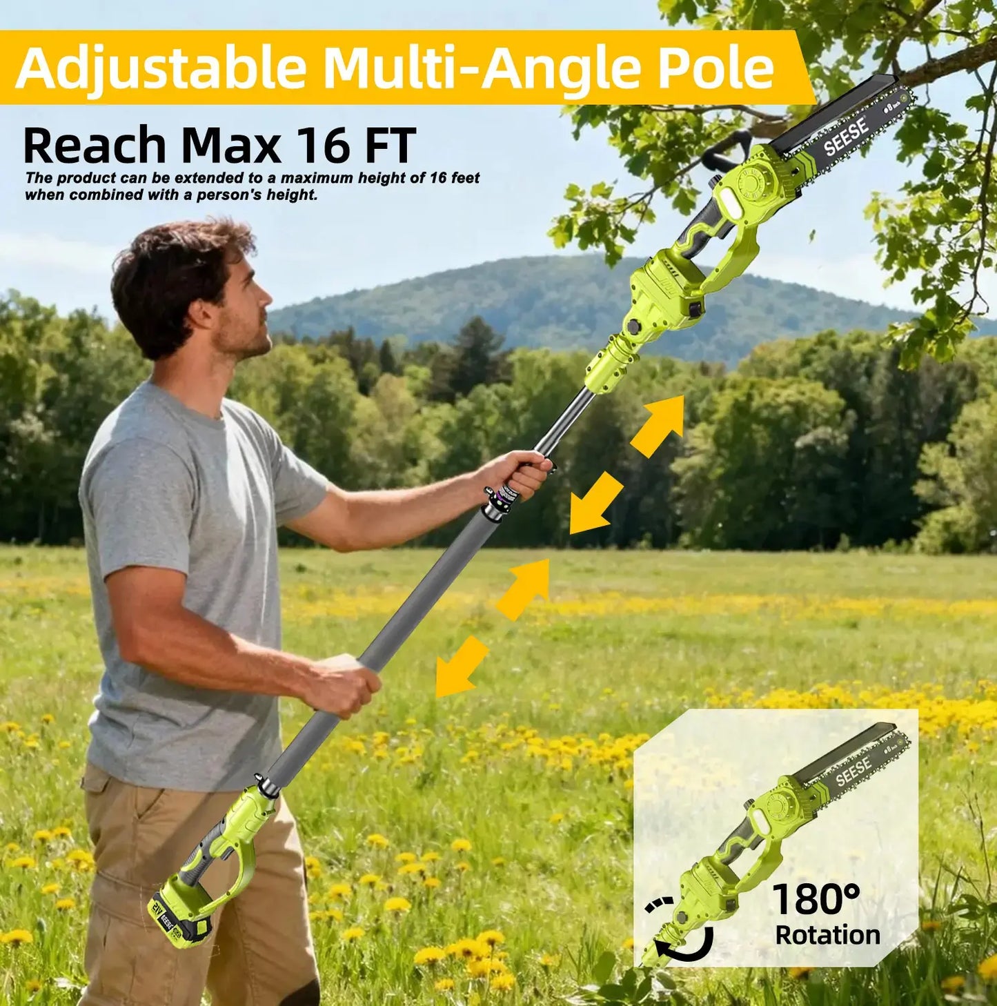 8" Telescopic Electric Chainsaw - 2-in-1 Cordless Pole Pruner with 2 Batteries