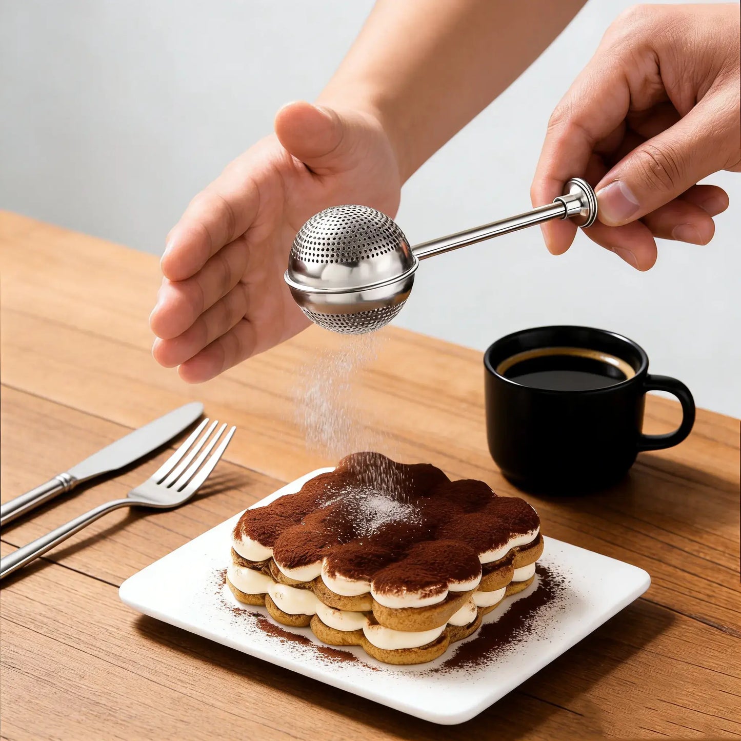Stainless Steel Flour Duster & Sugar Shaker with Spring-Operated Long Handle