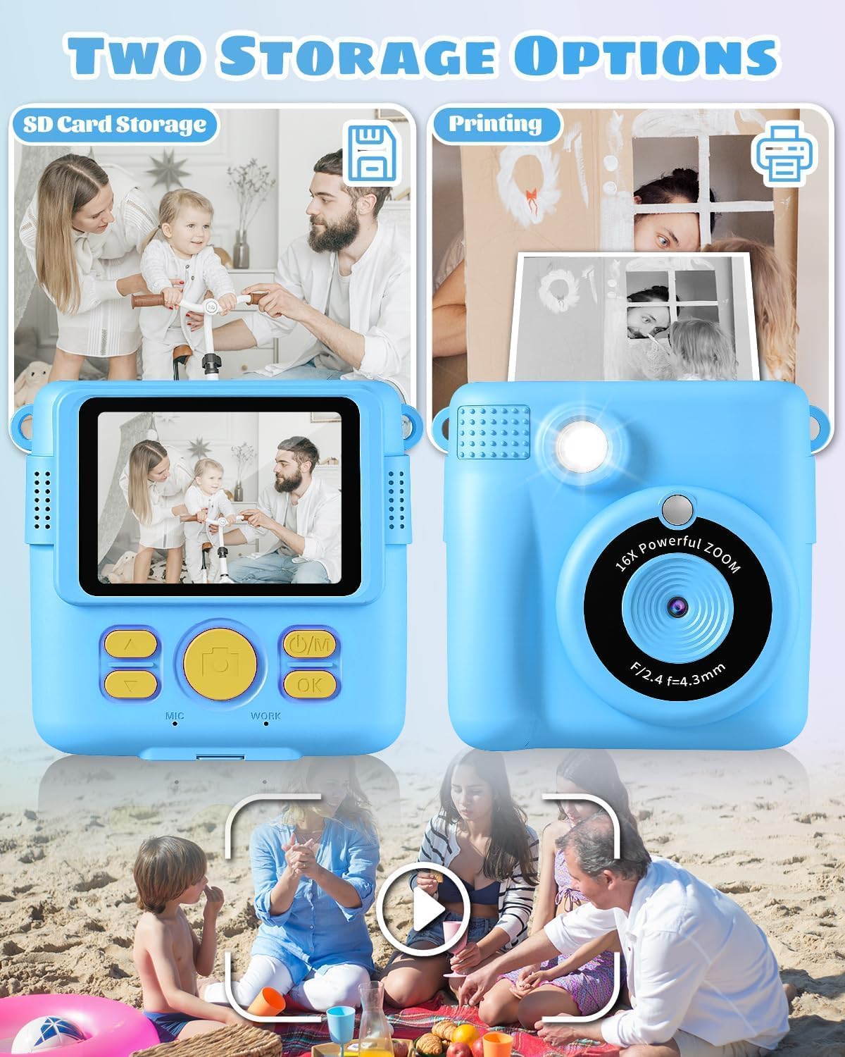 Instant Print Kids Camera with Digital Video Recording & Photo Printing
