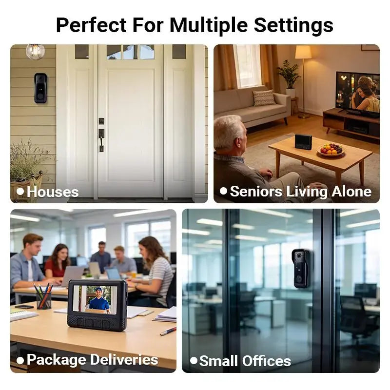 Wireless Video Doorbell with 4.3" HD Screen - No WiFi, No App & Night Vision