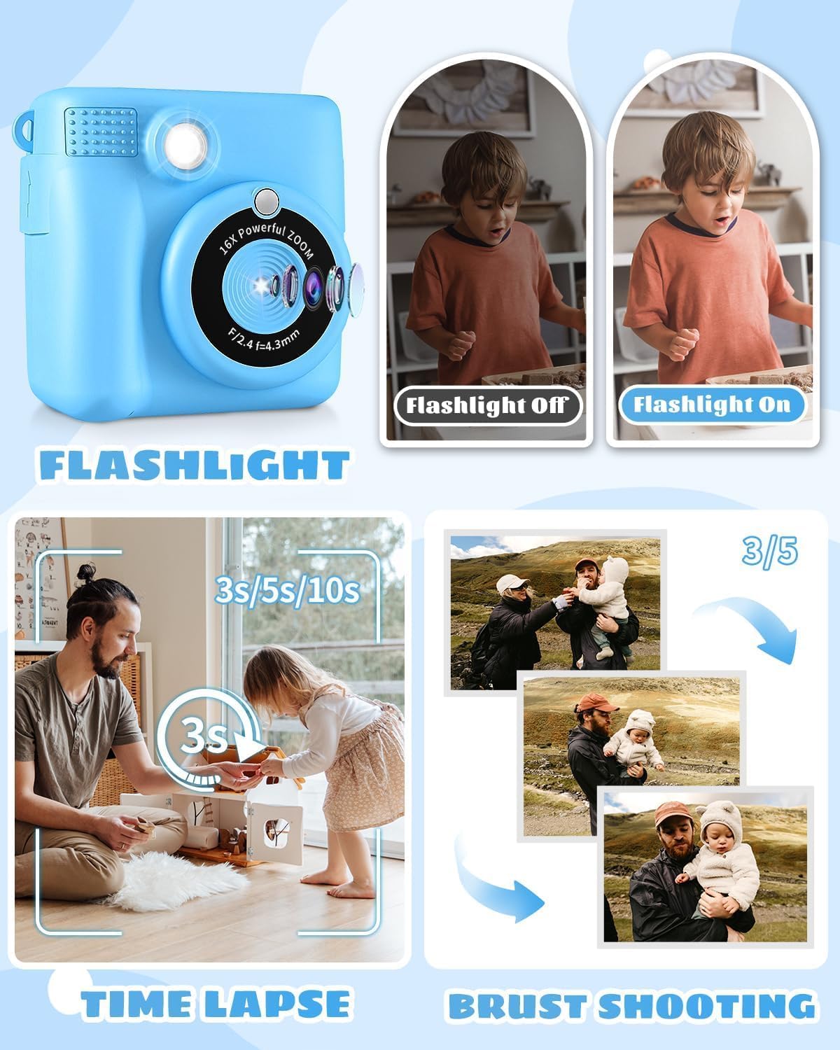 Instant Print Kids Camera with Digital Video Recording & Photo Printing - 10