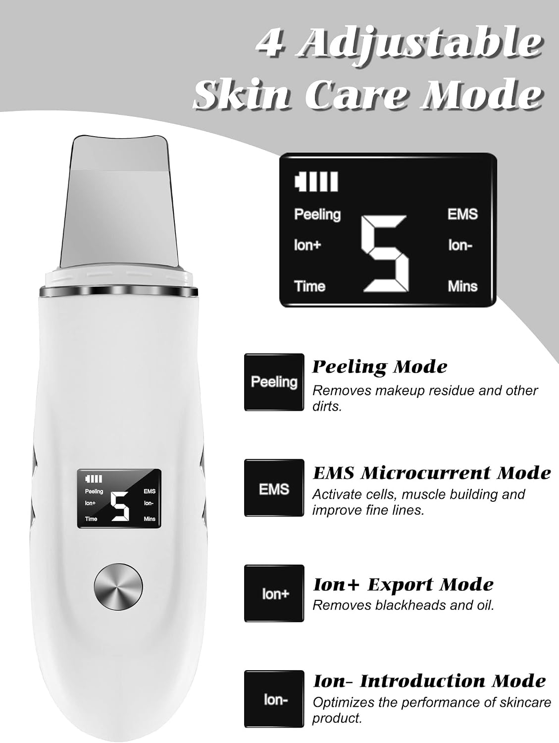 Ultrasonic Facial Skin Scrubber - Deep Cleansing & Blackhead Remover Spatula - 8