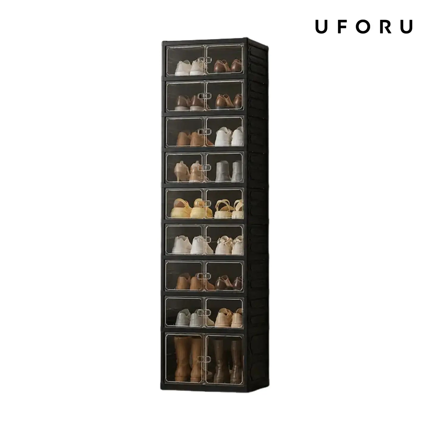 9-Tier Folding Shoe Rack – Large Capacity Magnetic Transparent Shoe Cabinet
