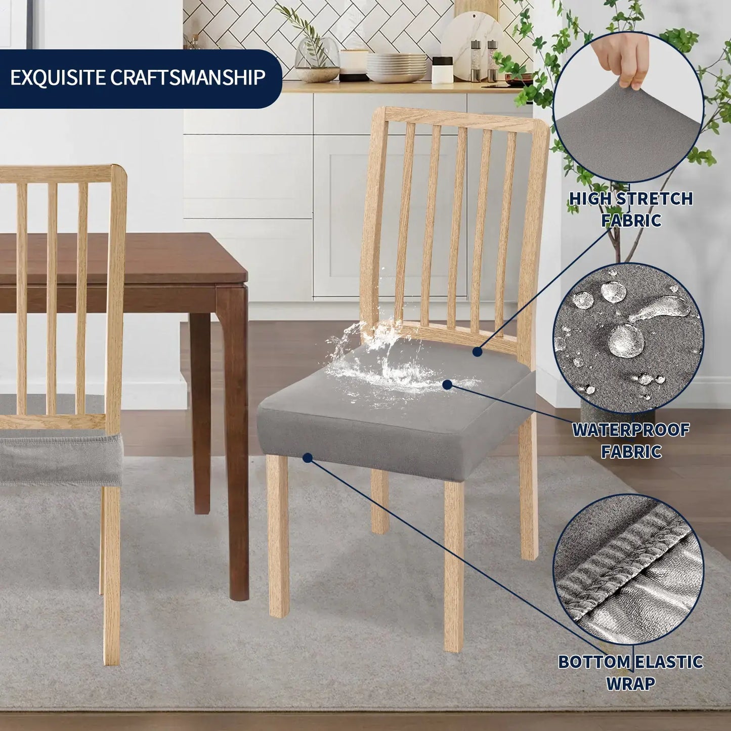 Waterproof Stretch Dining Chair Seat Covers - Slip-Resistant Washable Protector