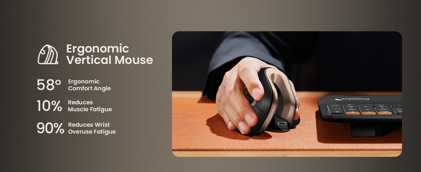 ProtoArc Wireless Ergonomic Vertical Mouse - Rechargeable Bluetooth Optical - 12