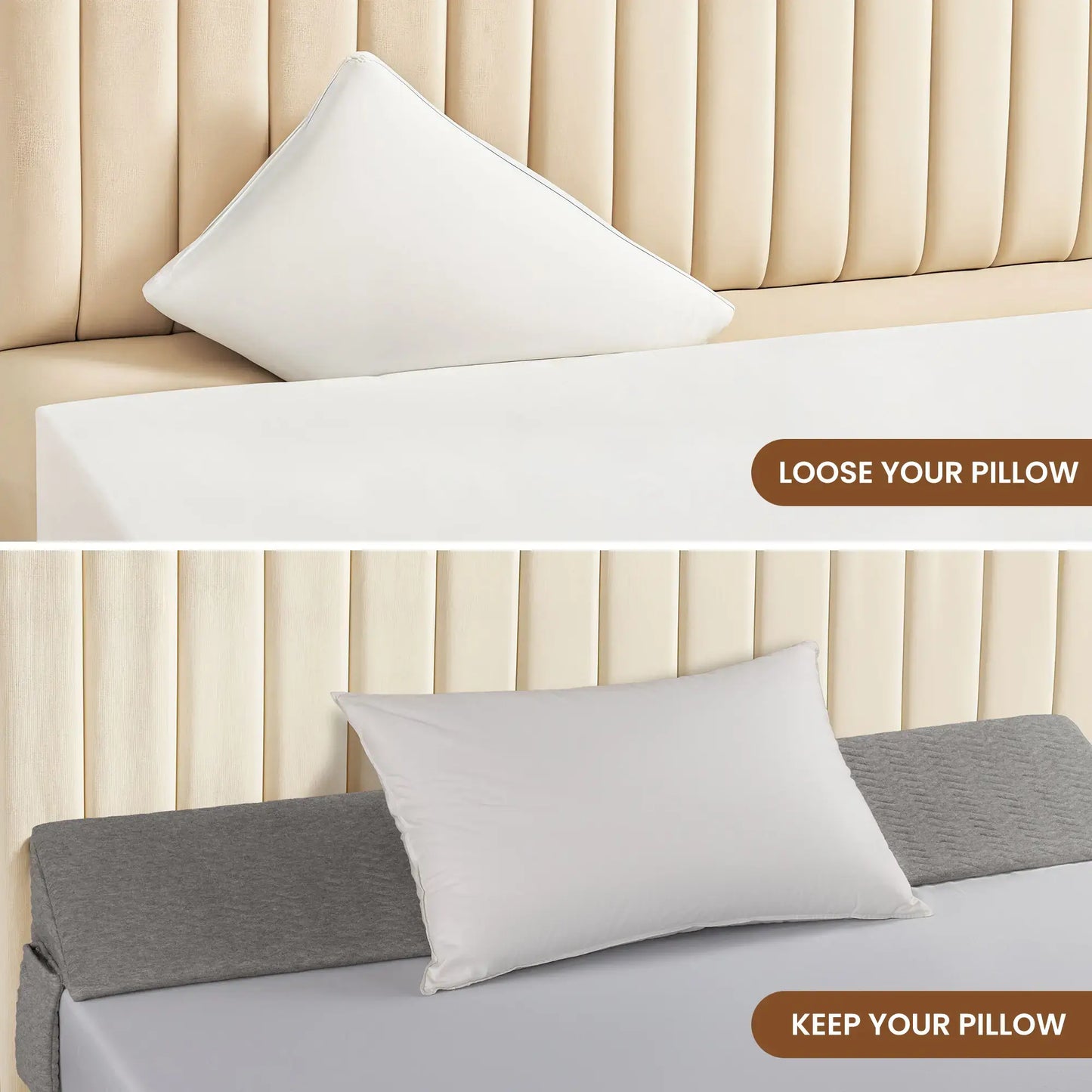 Bed Wedge Pillow Headboard Mattress Gap Filler with Side Storage Pockets
