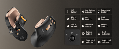 ProtoArc Wireless Ergonomic Vertical Mouse - Rechargeable Bluetooth Optical