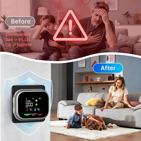 6-in-1 Portable Gas Leak Detector & Air Quality Monitor - Temp & Humidity Sensor for Kitchen, Home & RV Safety