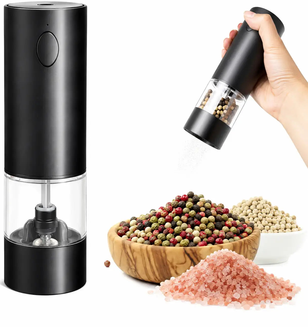 Electric Salt and Pepper Grinder - Rechargeable Automatic One-Handed Spice Mill