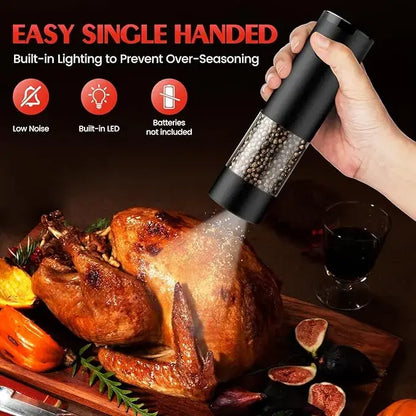 Electric Salt and Pepper Grinder - Rechargeable Automatic One-Handed Spice Mill