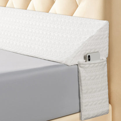 Bed Wedge Pillow Headboard Mattress Gap Filler with Side Storage Pockets