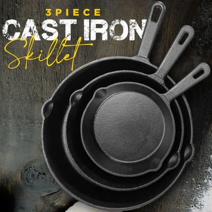 3-Piece Pre-Seasoned Cast Iron Skillet Set - Durable 6", 8", & 10" Frying Pans