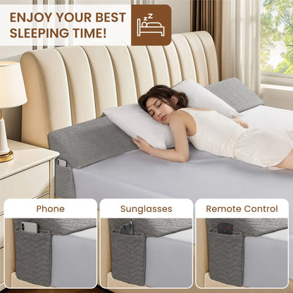 Bed Wedge Pillow Headboard Mattress Gap Filler with Side Storage Pockets