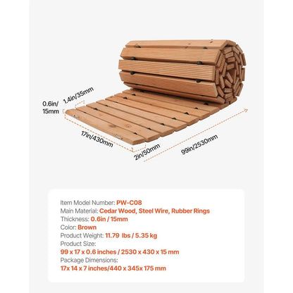 Roll-Out Cedar Wooden Garden Pathway - 8ft Non-Slip Outdoor Walkway for Backyard