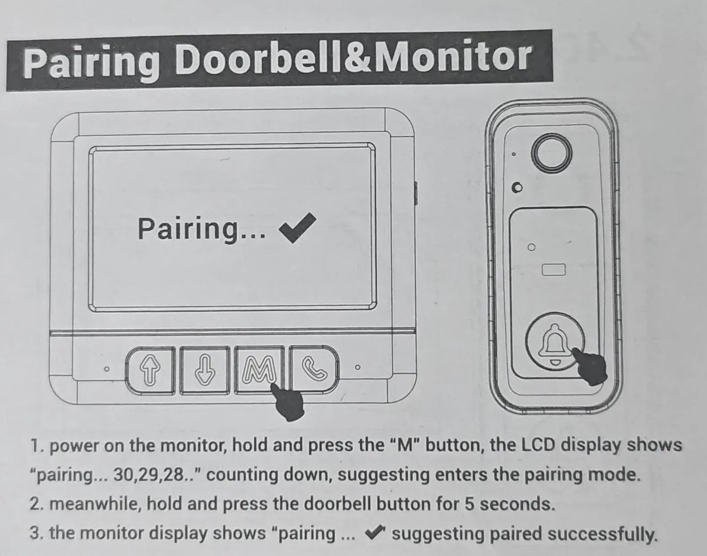 Wireless Video Doorbell with 4.3" HD Screen - No WiFi, No App & Night Vision