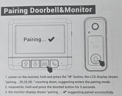 Wireless Video Doorbell with 4.3" HD Screen - No WiFi, No App & Night Vision