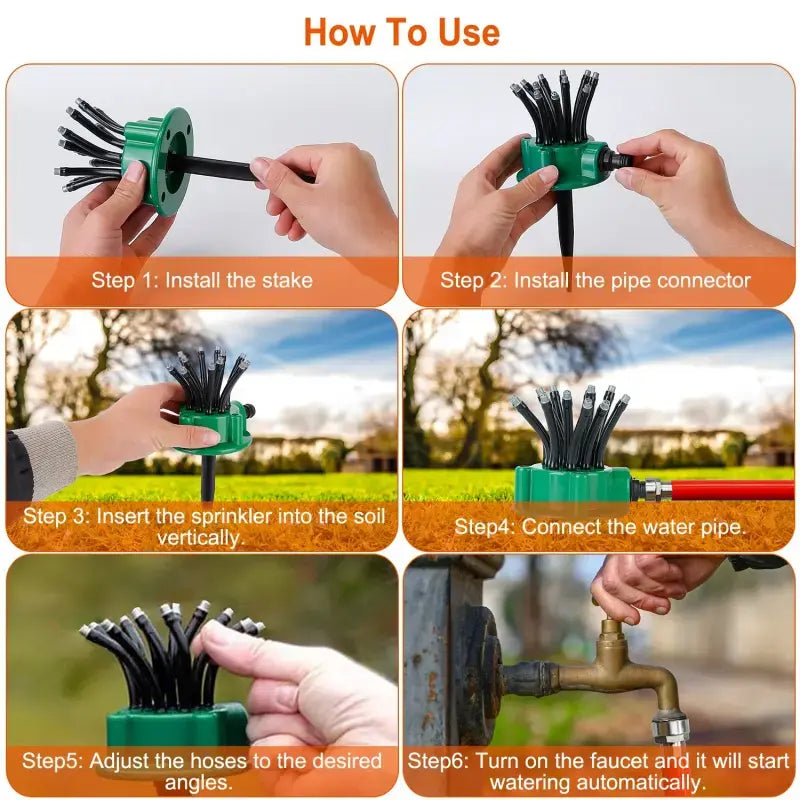 360° Rotating Multi-Nozzle Lawn Sprinkler - Adjustable Automatic Garden Watering System