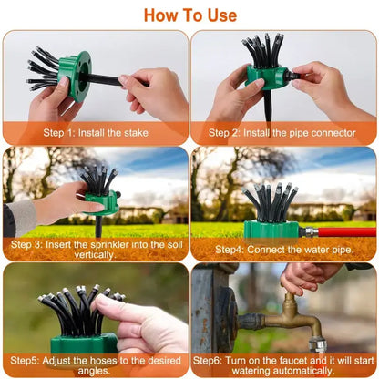 360° Rotating Multi-Nozzle Lawn Sprinkler - Adjustable Automatic Garden Watering System