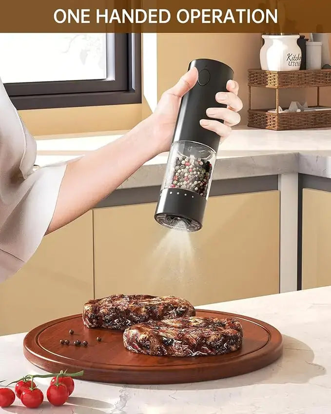 Electric Salt and Pepper Grinder - Rechargeable Automatic One-Handed Spice Mill