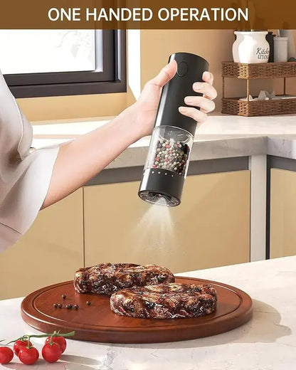 Electric Salt and Pepper Grinder - Rechargeable Automatic One-Handed Spice Mill