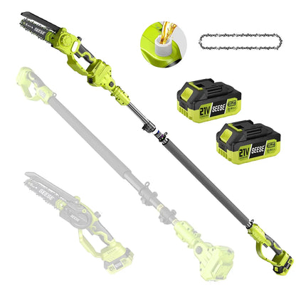 8" Telescopic Electric Chainsaw - 2-in-1 Cordless Pole Pruner with 2 Batteries