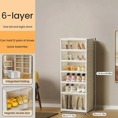 9-Tier Foldable Shoe Rack Organizer - Portable Clear Magnetic Door Storage Cabinet